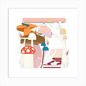 Illustration Of Mushrooms Art Print