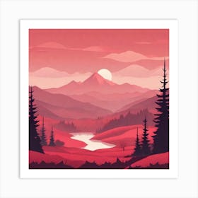 Misty mountains background in red tone 13 Art Print