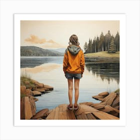 Woman Looking At A Lake Art Print