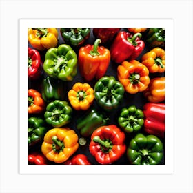 Colorful Peppers On Black Background 4 Art Print