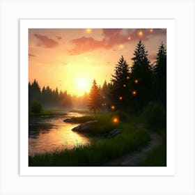 Sunset In The Forest Art Print