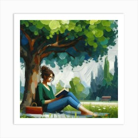 Girl Reading Under Tree Art Print