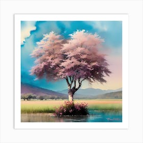 Tree By The Lake Art Print