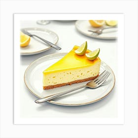 Watercolor Image Of A Decadent And Creamy Lemon Cheesecake On A Fine Dining Table Art Print