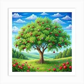 Apple Tree With Red Apples In Field Art Print