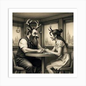 Deer At The Table Art Print