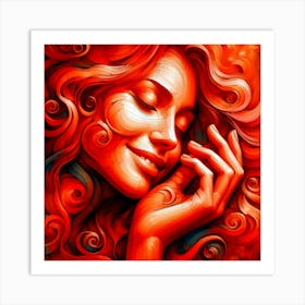 Abstract Wall Art Red Woman With Curly Hair Art Print