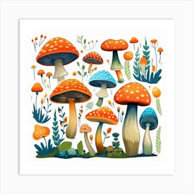 Mushrooms In The Forest 86 Art Print