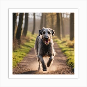 Irish Wolfhound Running In The Woods Art Print