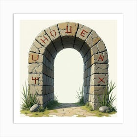 Ancient Magical Runes On A Stone Archway, Watercolor 1 Art Print