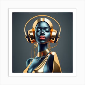 Woman With Headphones 50 Art Print