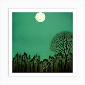 Full Moon In The Forest Art Print