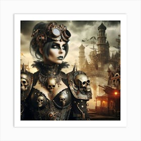 Steampunk Girl With Skulls Art Print