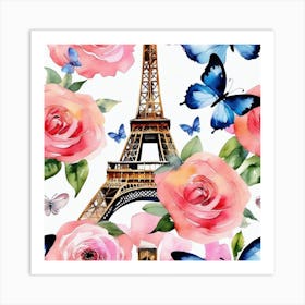 Paris Roses And Butterflies 10 Art Print