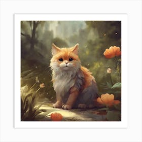 Orange Cat In The Forest Art Print