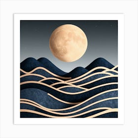 Moon And Waves 43 Art Print