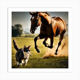 Horse And Cat Art Print