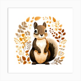 Squirrel In Autumn Leaves 1 Art Print