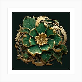 Gold And Green Flower Art Print