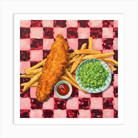 Fish & Chips Pink Checkerboard 1 Art Print