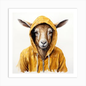 Watercolour Cartoon Chamois In A Hoodie 2 Art Print