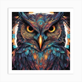 Mesmerizing Owl With Luminous Eyes On A Profound Black Background 2 Art Print