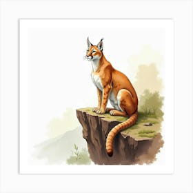 Cougar Sitting Majestically On A Cliff Art Print