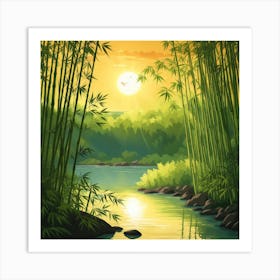 A Stream In A Bamboo Forest At Sun Rise Square Composition 48 Art Print