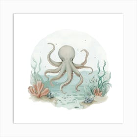 Storybook Style Octopus With Bubbles 2 Art Print