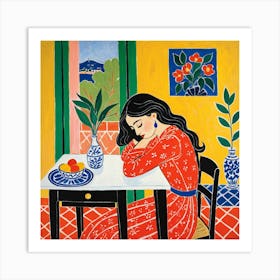 Woman Sleeping At The Table 4 Art Print