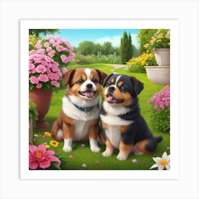 Two Dogs In The Garden Art Print
