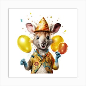 Kangaroo With Balloons 1 Art Print