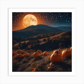 Full Moon Over Pumpkins Art Print