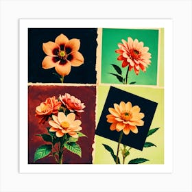 Collage Of Dahlias, Surrealist, Vintage Art Print