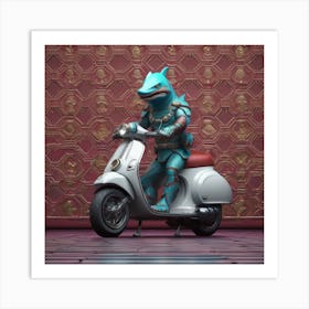 Crocodile On A Scooter Art Print