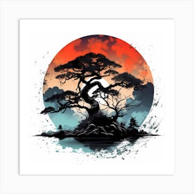 Giant Oriental Tree With Dramatic Sky Backdrop Art Print