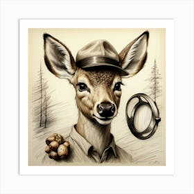 Deer In Hat 2 Art Print