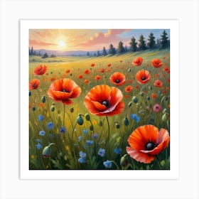 Poppies In The Meadow Art Print 3 Art Print