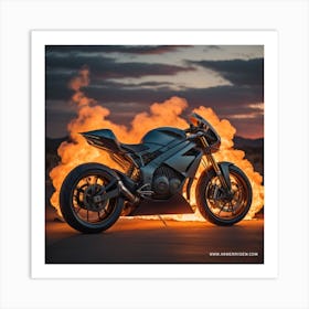 1-Bike & Flames Art Print