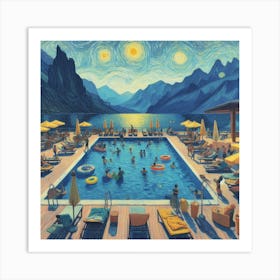 Starry Night At The Pool Van Gogh Art Print