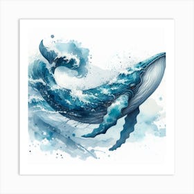 Sea Whale In Motion, Sea Whale Watercolour Art Print 4 Art Print