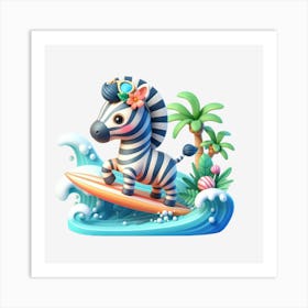 Zebra On Surfboard Art Print