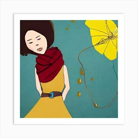 Girl With A Yellow Flower Art Print