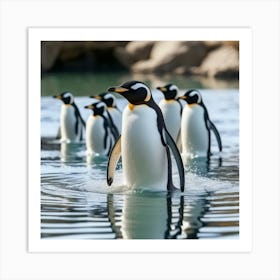 Penguins In The Water Art Print