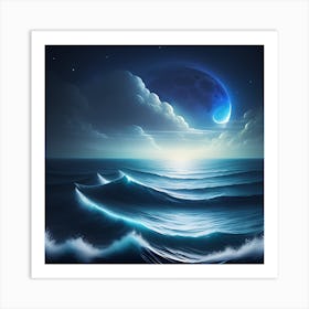 Moonlight Over The Ocean Art Print