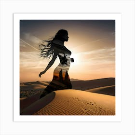 Silhouette Of A Woman In The Desert Art Print