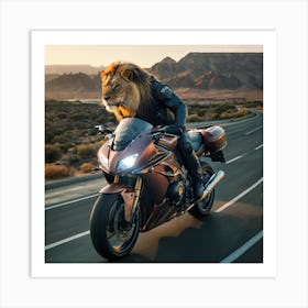 Lion On A Motorcycle 2 Art Print