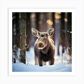 Firefly Whimsical Baby Moose In A Festive Winter Forest 36835 (2) Art Print