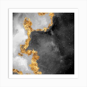 100 Nebulas in Space with Stars Abstract in Black and Gold n.098 Art Print
