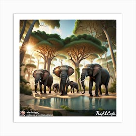 Elephants In The Forest Art Print